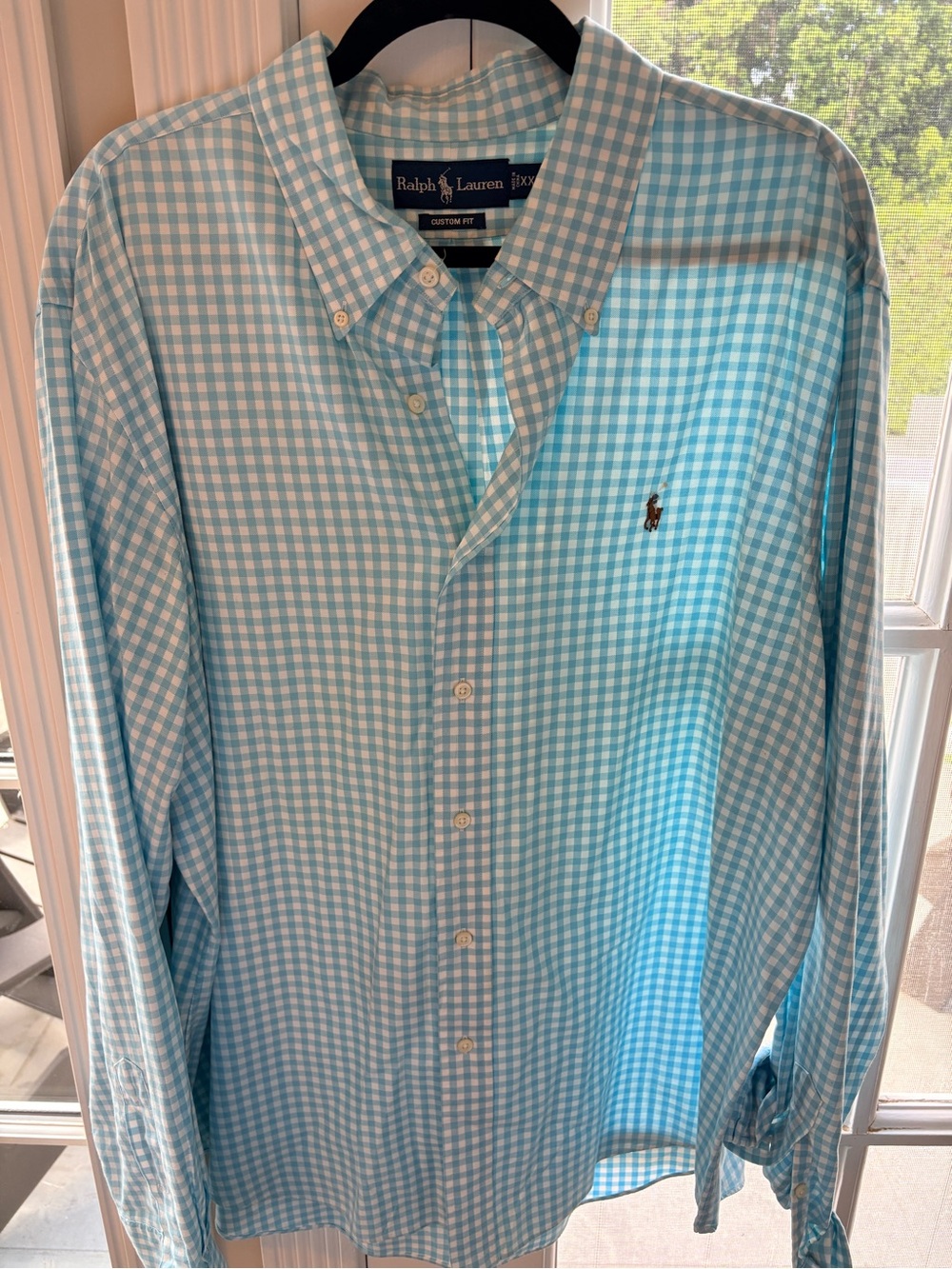 Ralph Lauren Men’s Light Blue and White Gingham Button-Down Shirt